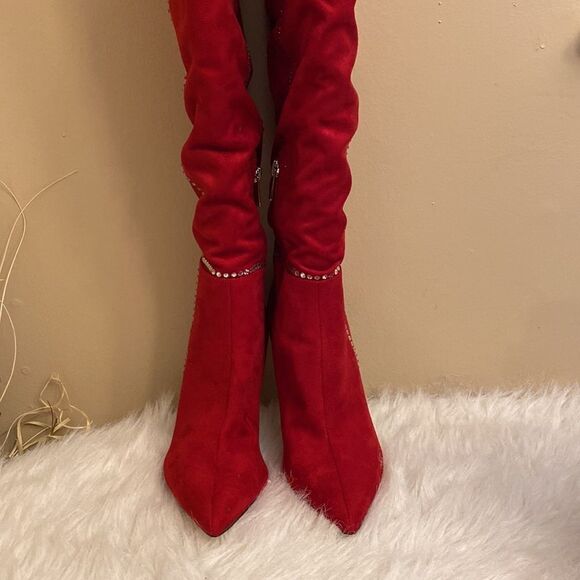 NWOT Jessica Simpson Women's Red Studded Pointed Toe Over Knee Boots Size: 9 - Picture 7 of 16